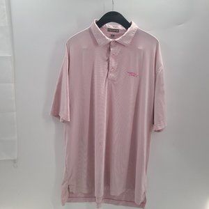 Peter Millar Summer Comfort Polo Pink White‎ Striped Short Sleeve Mens Shirt XL